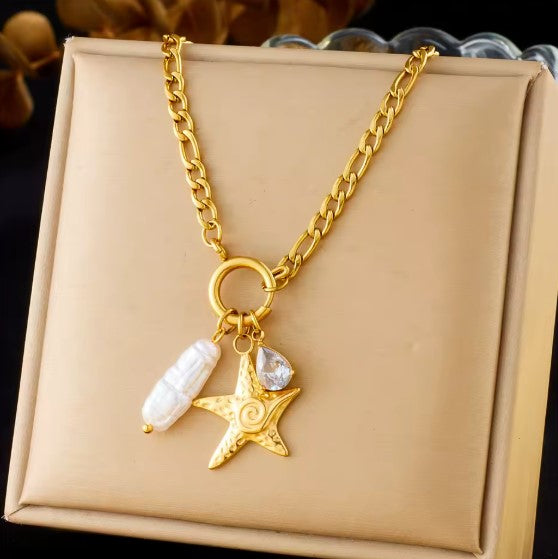 Ocean Style Pearl Zircon Necklace