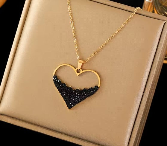 Sparkling Black Heart Necklace
