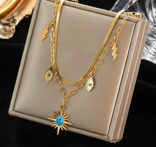 Green Stone Sun Star Necklace