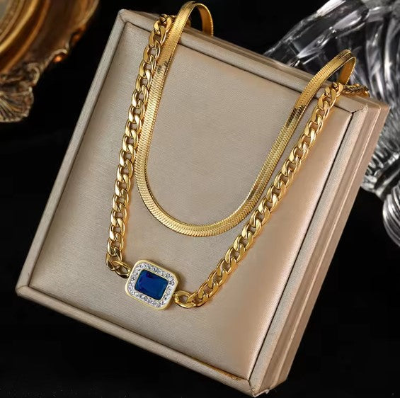 Vintage Zircon Crystal Gold Chain Necklace