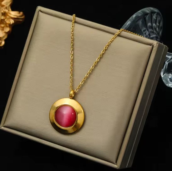 Vintage Red Zircon Crystal Pendant Necklace