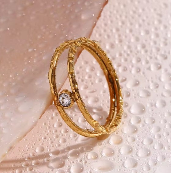 Double Layer Rhinestone Gold Ring
