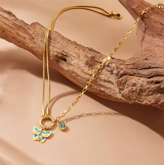 Vintage Butterfly Inlaid With Zircon Necklace