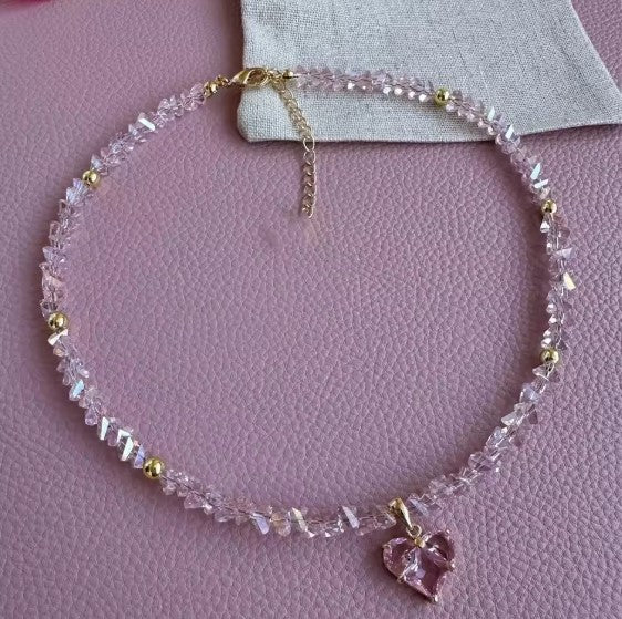 Vintage Zircon Heart Pendant Necklace