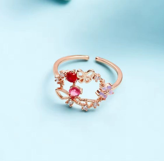 Delicate Crystal Zircon Flowers Ring