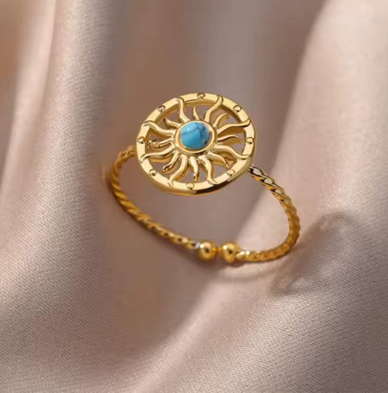 Boho Blue Natural Stone Adjustable Ring