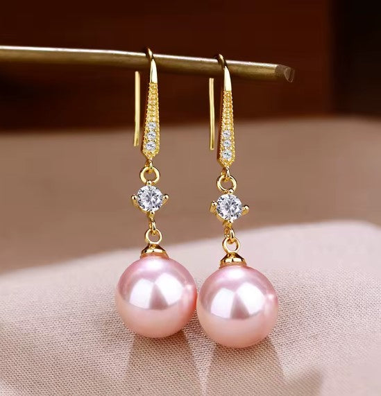 Luxury Zircon Pink Pearl Dangle Earrings