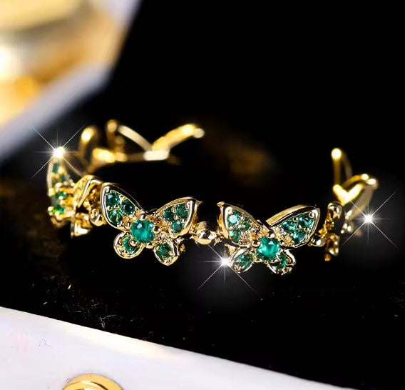 Vintage Green Butterfly Adjustable Ring