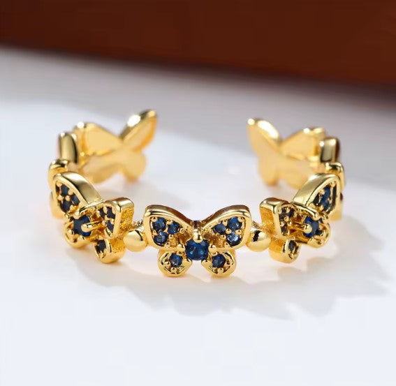 Vintage Blue Butterfly Adjustable Ring