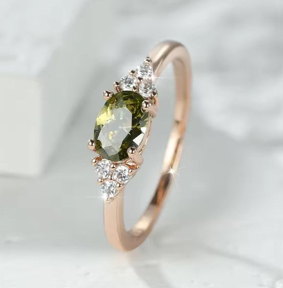 Vintage Olive Green Stone Rose Gold Ring