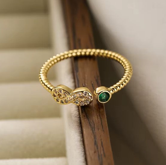 Green Zircon Cross Gold Ring