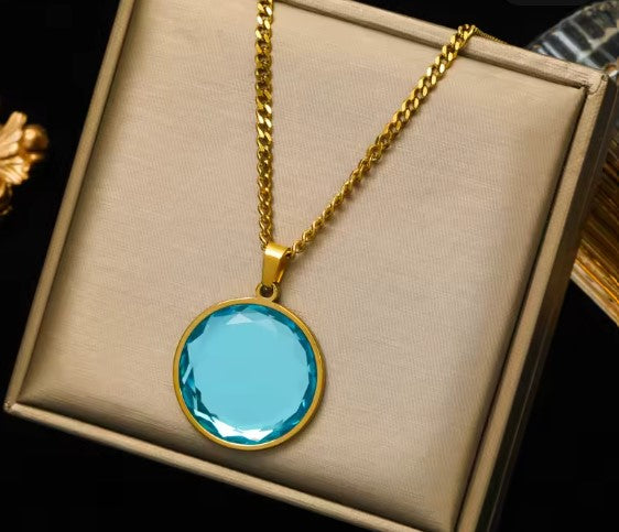 Vintage Blue Crystal Pendant Necklace