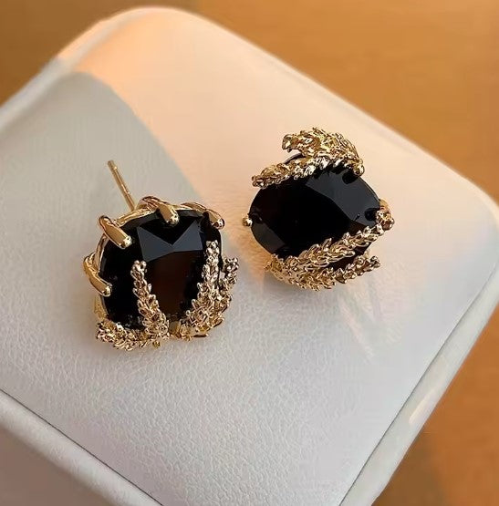 Black Square Rhinestone Earrings