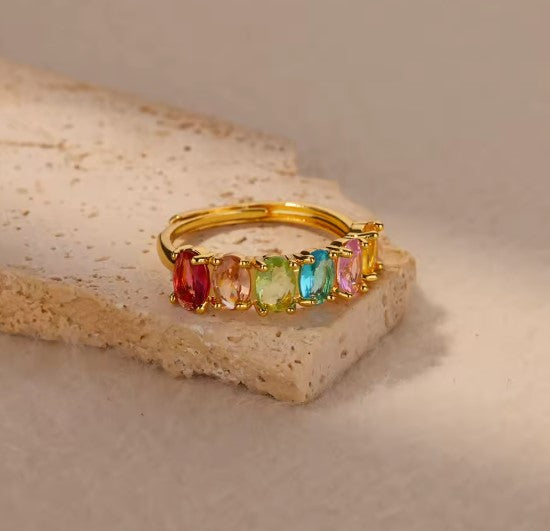 Vintage Rainbow Crystal Waterdrop Adjustable Ring