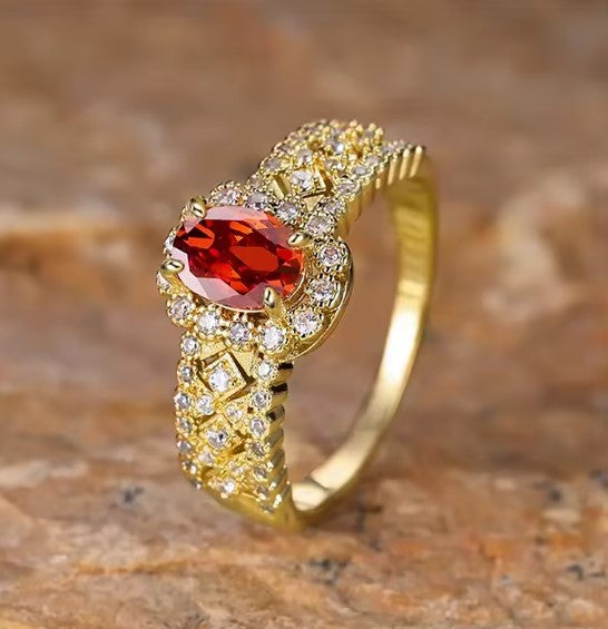Bright Oval Garnet Cubic Zirconia Ring