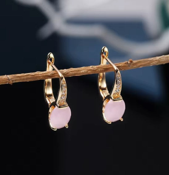 Pink Stone Dangle Earrings