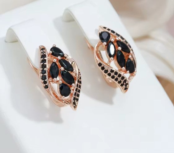 Black Natural Zircon Rose Gold Earrings