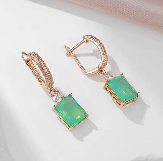 Vintage Blue Green Natural Zirconia Dangle Earrings