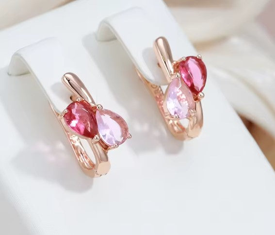 Water Drop Pink Natural Zircon Earrings