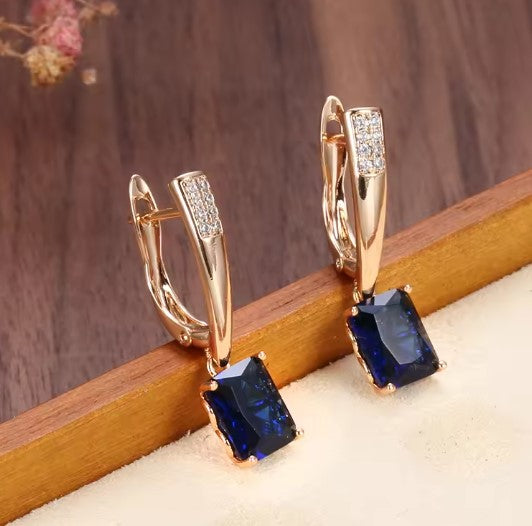 Mysterious Blue Natural Zircon Long Earring