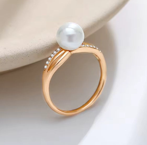 Fine Pearl Natural Zircon Rose Gold Ring