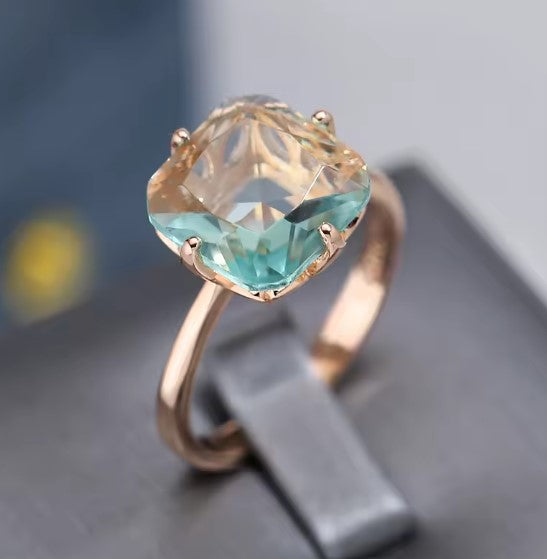 Square Light Green Stone Ring