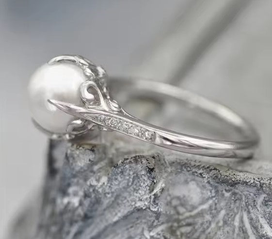Exquisite Crystal Pearl Silver Ring