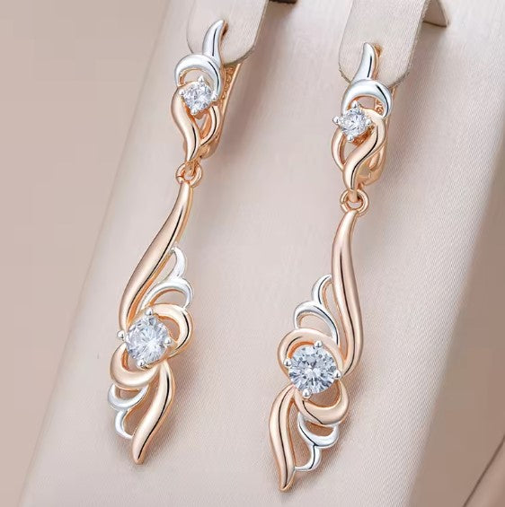 Vintage Flower Shape Drop Rose Gold Earrings