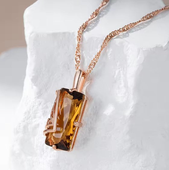 Light Brown Natural Zircon Pendant Necklace
