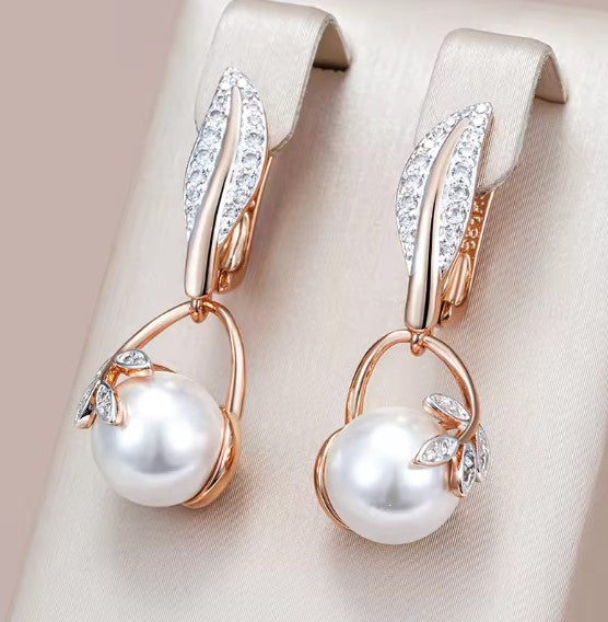 Vintage Crystal Flower Pearl Drop Earrings