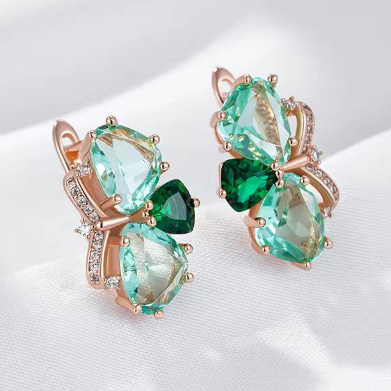 Vintage Green Zircon Rose Gold Earrings