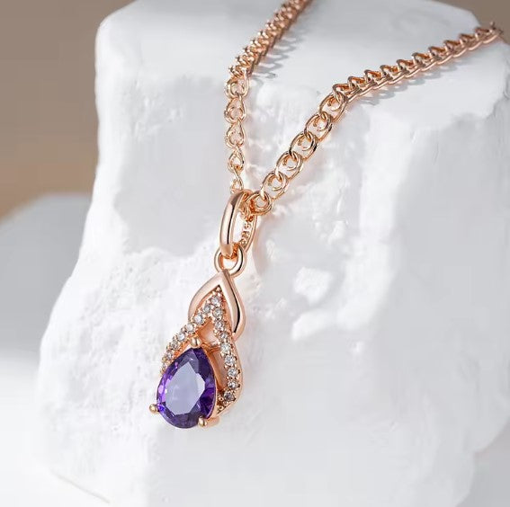 Vintage Purple Water Drop Zircon Necklace