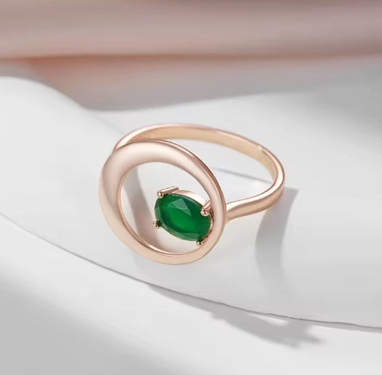 Green Natural Zircon Round Ring