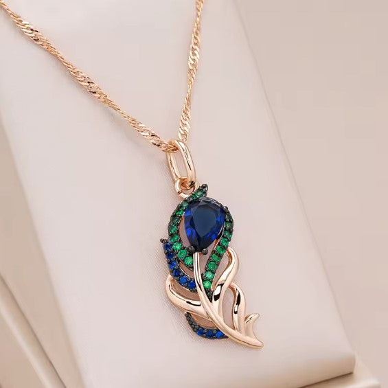 Vintage Crystal Leaf Blue Zircon Necklace