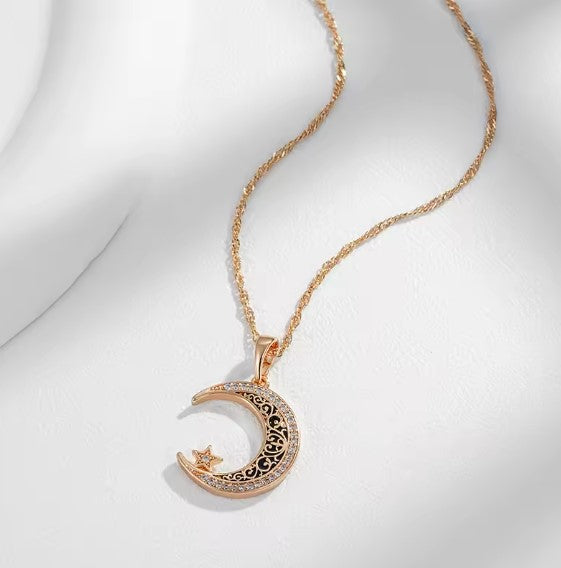 Stars Moon Zircon Rose Gold Necklace
