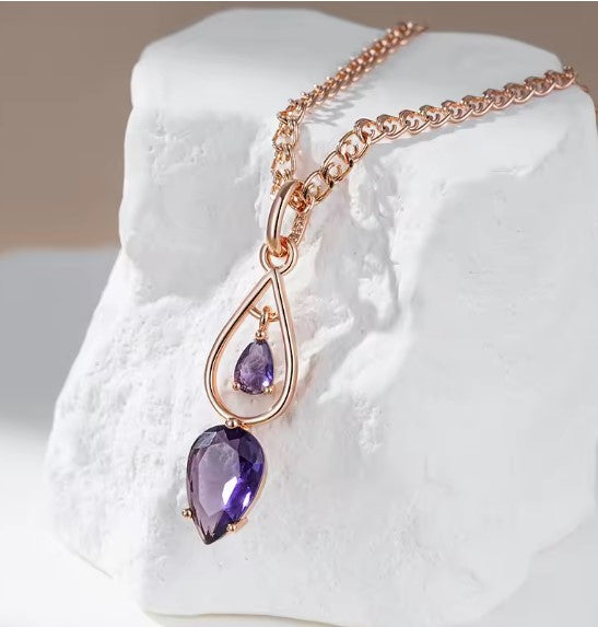 Vintage Purple Natural Zircon Long Necklace