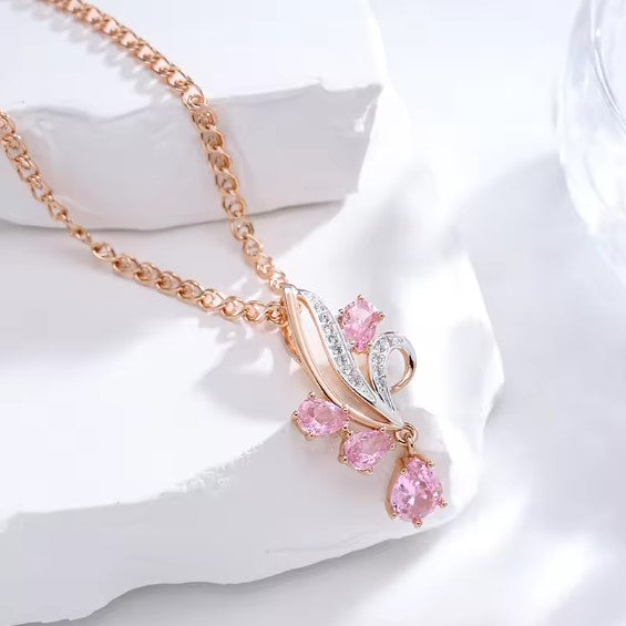 Vintage Pink Zircon Flower Pendant Necklace