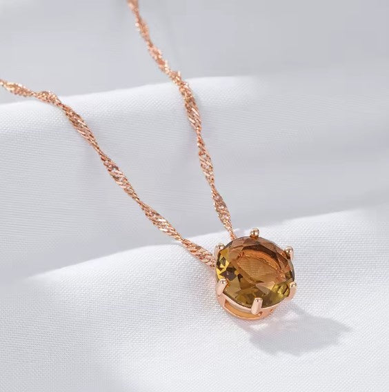 Elegant Round Light Brown Zircon Pendant Necklace