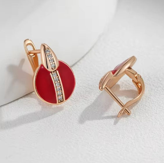 Rose Gold Color Zircon Red Earrings