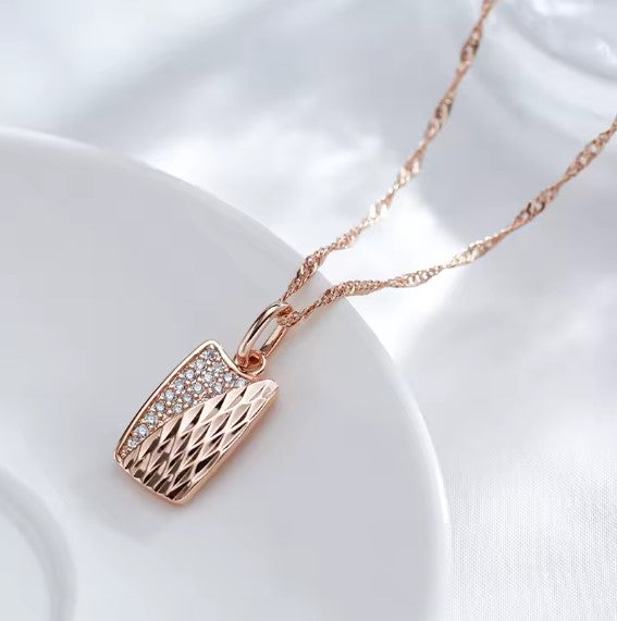 Square Natural Zircon Rose Gold Necklace