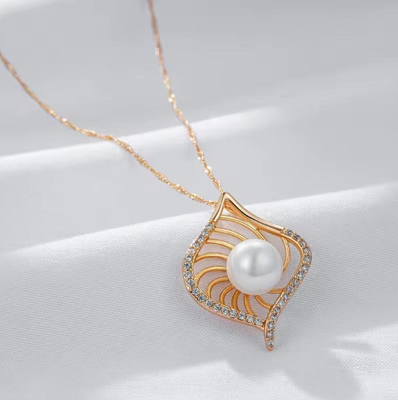 Rose Gold Pearl Natural Zircon Necklace