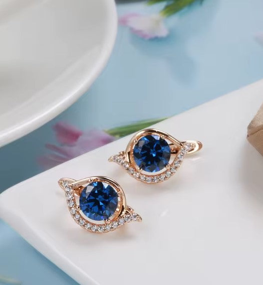 Luxury Blue Natural Zircon Rose Gold Earrings