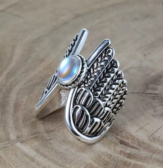 Vintage Moonstone Angel Wings Ring