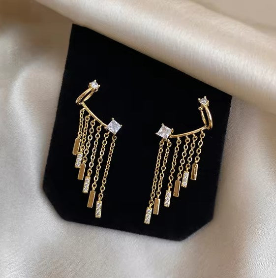 Ear Clip and Stud One Piece Dangle Earring