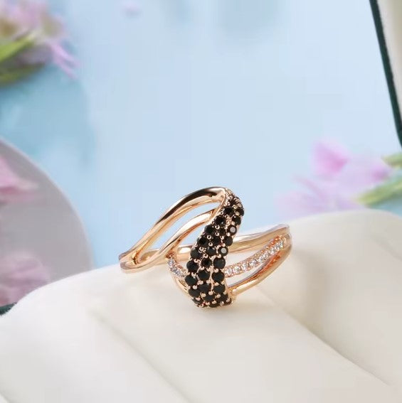 Fashion Natural Black Zircon Rose Gold Ring