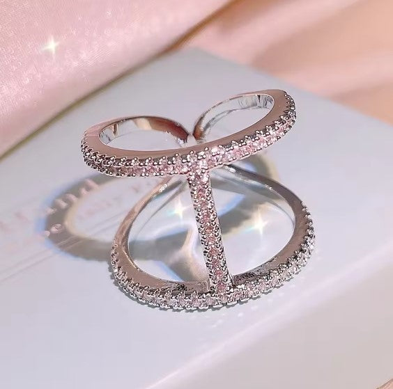 Double Line Cross Silver Ring