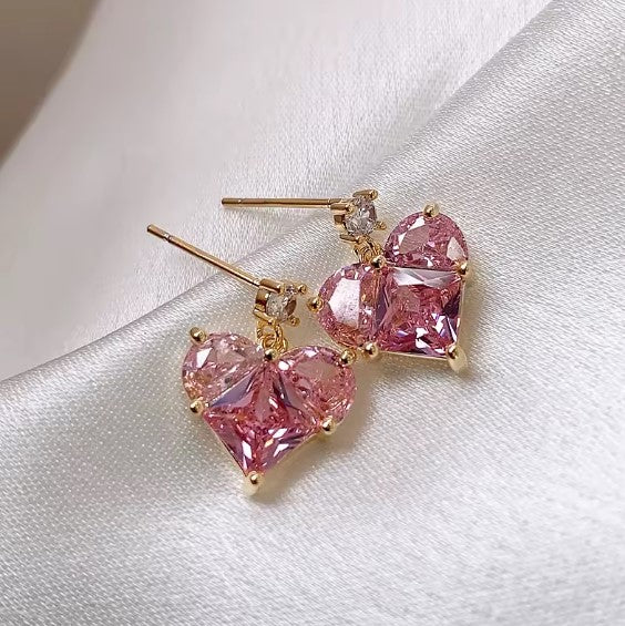 Luxury Pink Heart Zirconia Earrings