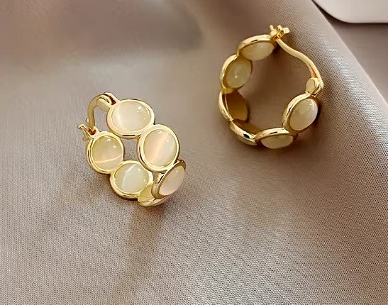 White Opals Round Hoop Earrings