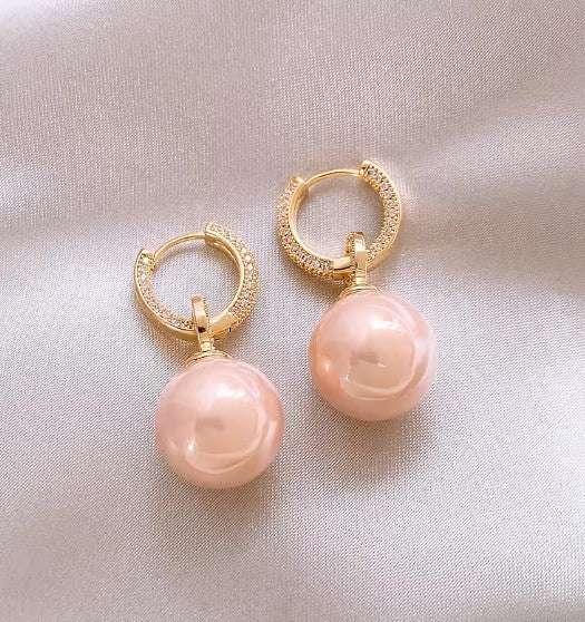 Vintage Micro Zircon Pink Pearl Earrings