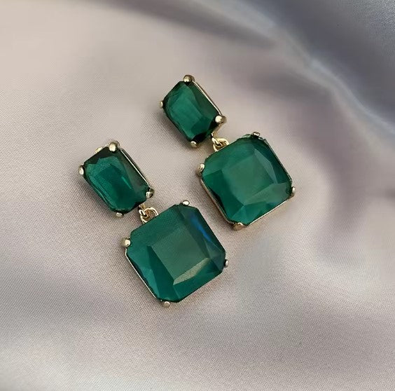 Classic Green Glass Square Earrings